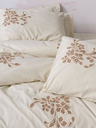 Cotton Keten Çift Kişilik Nev Takımı Kaneli