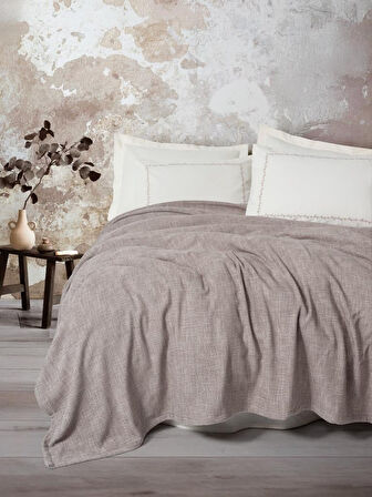 Embrova Şönil Çift Kişilik Yatak Örtüsü/Pike Takımı Loom Bej