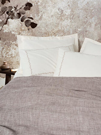 Embrova Şönil Çift Kişilik Yatak Örtüsü/Pike Takımı Loom Bej