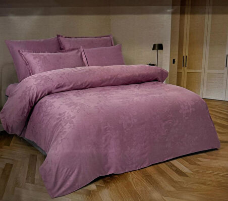 Jakarlı Saten Çift Kişilik Nev Takımı Perle Puce