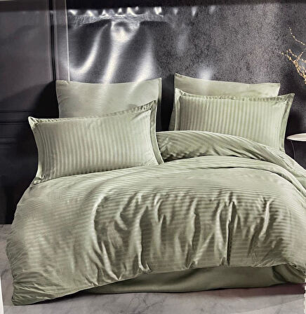 Çizgili Saten Nev Takımı Çift Kişilik Ada Çayı