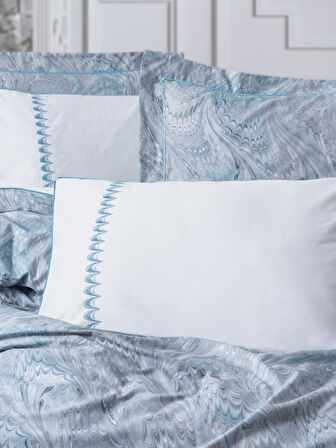 Çift Kişilik Elit Saten Nev Takımı Stilla Mavi