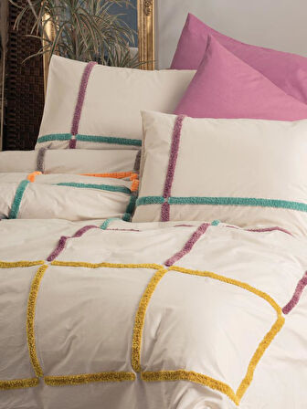 Puff Nakışlı Ranforce Çift Kişilik Nev Takımı İnsula Gülkurusu