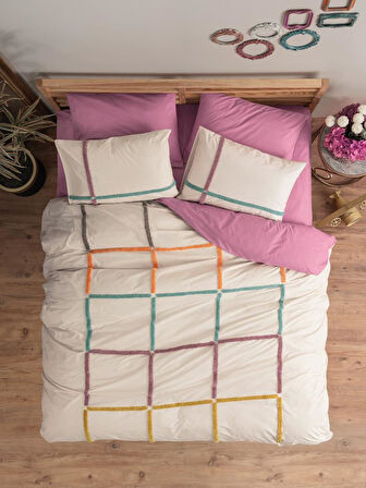 Puff Nakışlı Ranforce Çift Kişilik Nev Takımı İnsula Gülkurusu