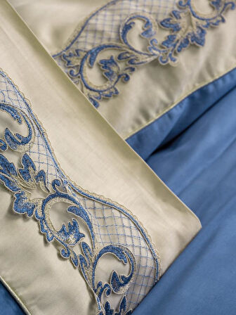 Nakışlı Çift Kişilik Saten Nev Takımı Amaya Bej