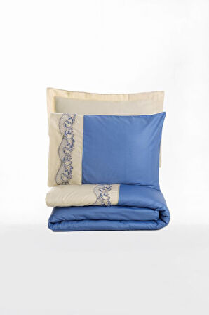 Nakışlı Çift Kişilik Saten Nev Takımı Amaya Bej