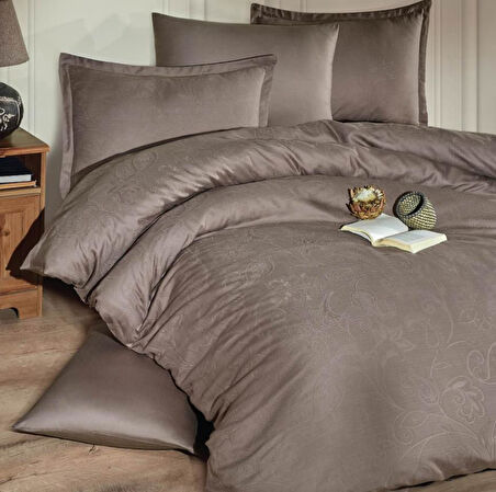 Exclusive Jakarlı Çift Kişilik Pamuk Saten Nev Takımı Sadra V1 Kahve