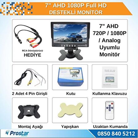 7" AHD 1080P Full HD iki kamera girişli Monitör