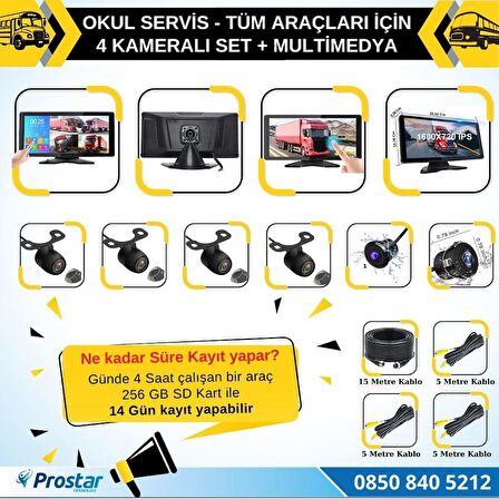 Okul Servisleri için 10.36" Dokunmatik Ekranlı 4 Kameralı Kayıtlı Video Müzik Telefon Ekran Yansıtma