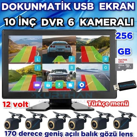 170'' BALIK GÖZÜ AHD 720p RCA  KAMERA  6 KANALLI 10 İNÇ DOKUNMATİK USB BSD DVR EKRAN  12 VOLT