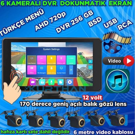 170'' BALIK GÖZÜ AHD 720p RCA  KAMERA  6 KANALLI 10 İNÇ DOKUNMATİK USB BSD DVR EKRAN  12 VOLT