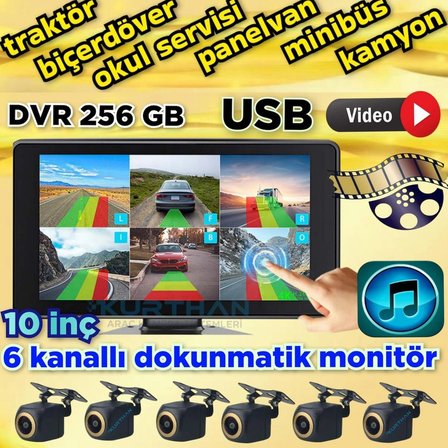170'' BALIK GÖZÜ AHD 720p RCA  KAMERA  6 KANALLI 10 İNÇ DOKUNMATİK USB BSD DVR EKRAN  12 VOLT
