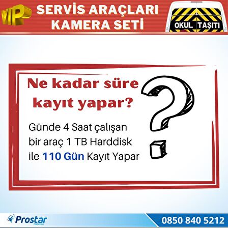 Okul Servis Kamera Seti 4 Kameralı 7" Monitör 4 Kameralı 1 TB Harddisk dahil