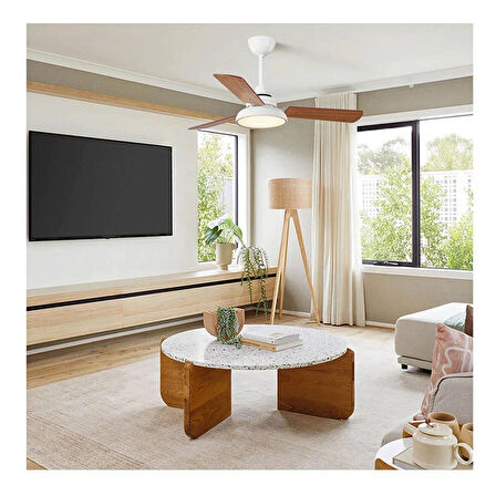 NAVEX  3 Kanatlı Led Işıklı Mat Beyaz 107Cm Tavan Vantilatörü