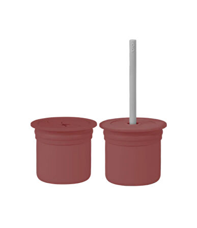 Pipetli Silikon Bardak Seti Velvet Rose / Powder Grey