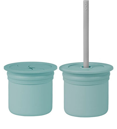 Pipetli Silikon Bardak Seti Aqua Green / Powder Grey