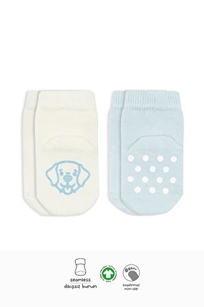 Nessiworld Bistyle Hayvan Figürlü Kaymaz Soket Çorap 2'Li BS10104 Mavi Ekru