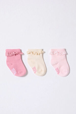 U.S.Polo Kız Bebek Çorap USB2208 Pudra Ekru Somon