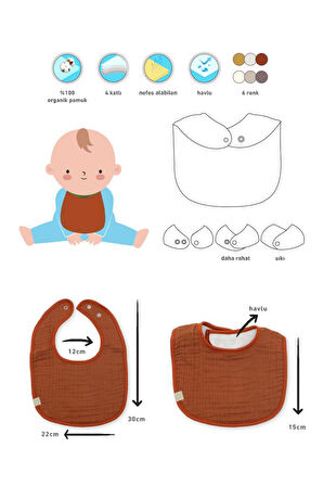 Bistyle Müslin Önlük 3'Lü 60101 Taş Ekru Antrasit