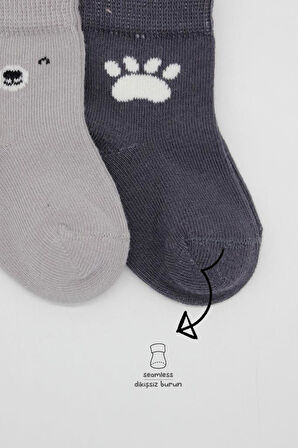 Nessiworld Bistyle Bear Penye Soket Çorap 2'Li BS10116 Gri