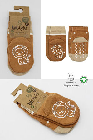 Nessiworld Bistyle Hayvan Figürlü Kaymaz Erkek Soket Çorap 2'Li BS10119 Hardal