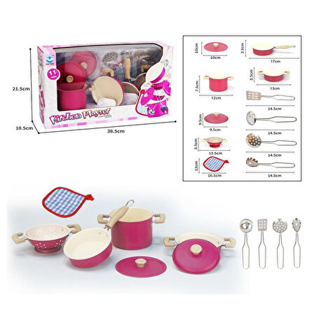 Nessiworld 3815-6A Emaye Tencere 11 Parça Pembe -Vardem Oyuncak