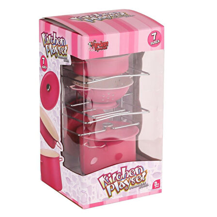 Nessiworld ATF-683G-6 Raflı Pembe Emaye Tencere Tava Seti 7 Parça -Vardem