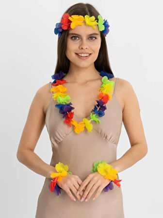 Nessiworld Rengarenk Hawaii Kolye Taç Bileklik Seti 4 Parça