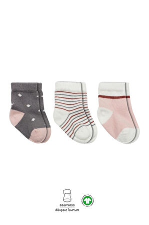 Bistyle 3'Lü Penye Kız Soket Çorap BS10112 Gri