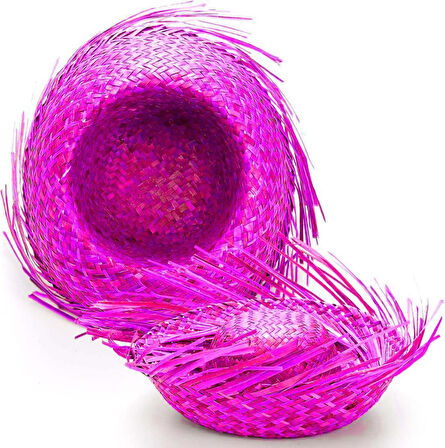Nessiworld Tropikal Parti Pembe Fuşya Hasır Hawaii Şapkası 13x36 cm