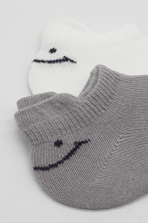 Nessiworld Bistyle 2'Li Sneakers Smile Penye Çorap BS20106 Gri Ekru