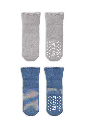 Nessiworld Bistyle Çemberli Kaymaz Havlu Soket Çorap 2'Li BS10503 İndigo Gri