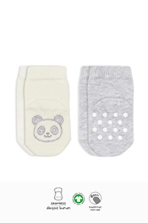 Nessiworld Bistyle Hayvan Figürlü Kaymaz Soket Çorap 2'Li BS10104 Gri Ekru
