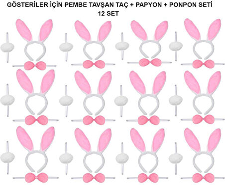 Nessiworld Pembe Tavşan Kostüm Seti – Taç, Papyon, Ponpon (12’li Paket)