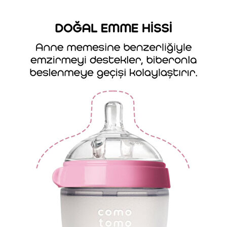 Nessiworld Comotomo Antikolik Silikon Biberon 250 ml 3-6 Ay Pembe