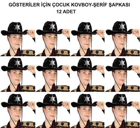 Nessiworld Kovboy Şerif Şapkası Siyah 12 Adet - Kostüm, Parti ve Gösteri Şapkası