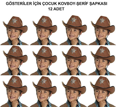Nessiworld Kovboy Şerif Şapkası Kahve 12 Adet - Kostüm, Parti ve Gösteri Şapkası