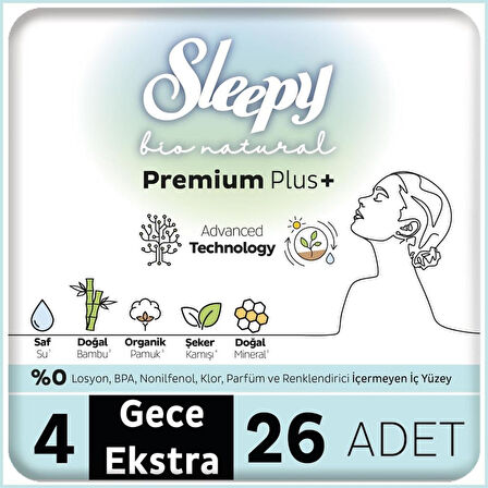 Nessiworld Sleepy Bio Natural Premium Plus Mega Ekstra Gece Ped 26 Adet