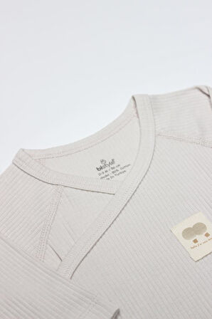 Bistyle Organic Modal Flying Balloons Kruvaze Uzun Kol Body BS17121 Bej