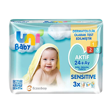 Uni Baby Aktif Sensitive Islak Havlu Mendil 3Lü 156 Yaprak