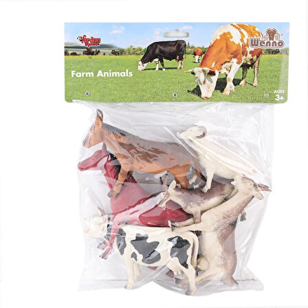 SH-9001-Vardem Poşetli 6Pcs 8 İnch Çiftlik Hayvan ve Dinozor Set