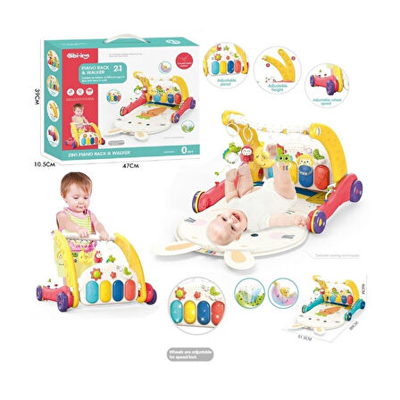 BIB6016- Vardem Piyanolu Bebek Yürüteci ve Tavşan Desenli Kırmızı Oyun Halısı 2 in 1