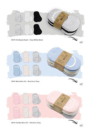 Bistyle 6'Lı Silikonlu Babet Penye Çorap BS30101B Pembe Ekru Gri