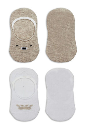 Bistyle 2'Li Babet Cute Face Penye Çorap BS30103 Bej Beyaz
