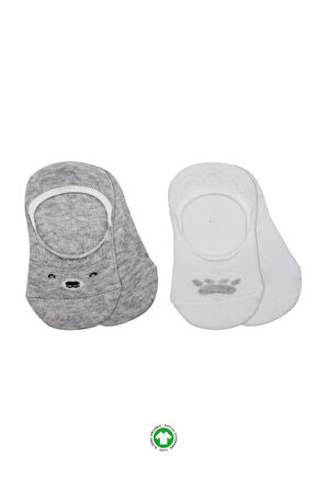 Bistyle 2'Li Babet Cute Face Penye Çorap BS30103 Gri Beyaz