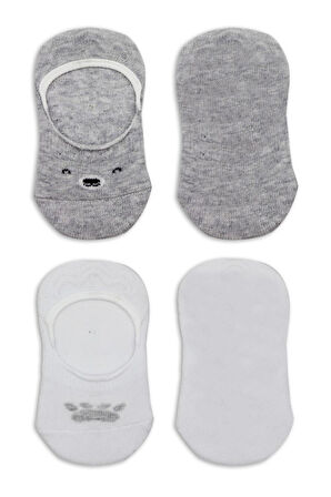 Bistyle 2'Li Babet Cute Face Penye Çorap BS30103 Gri Beyaz