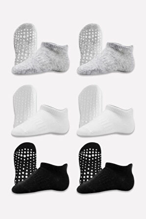 Bistyle 6'Lı Sneakers Kaymaz Penye Çorap BS20102 Gri Beyaz Siyah