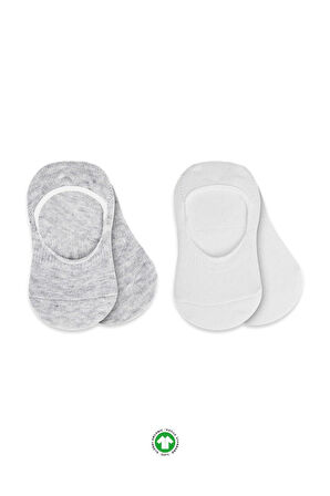 Bistyle 2'Li Penye Babet Silikonlu Basic Çorap 30104 Gri Beyaz