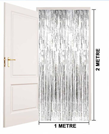 Nessiworld Gümüş Renk Ekstra Metalize Parlak Saçaklı Arka Fon Perde İthal A Kalite 1x2 Metre