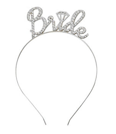 Gümüş Renkli Taşlı “Bride” Gelin Tacı – El Yazısı Yazı Tipiyle